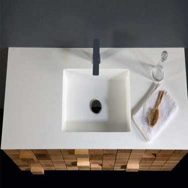 Eviva Mosaic 36 in. Wall Mounted Oak Bathroom Vanity with White Integrated Solid Surface Countertop Bathroom Vanity Eviva